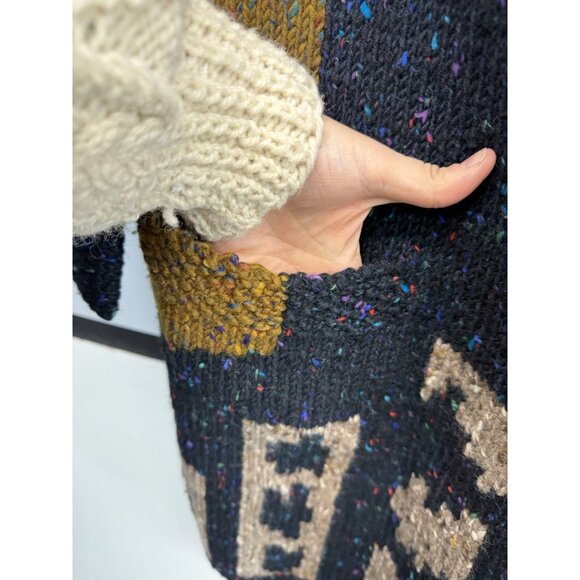 Vintage Sandra Miller Art To Wear Cardigan Sweater Chunky Heavy Long Pockets L - Picture 5 of 9